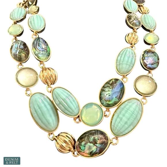 Anne Klein Gold-Tone Mixed Stone Layered Collar Necklace 16” + 3” Extender NEW - Picture 7 of 16